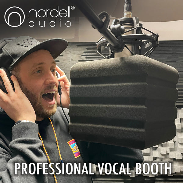 Nordell vocal microphone isolation booth with built in double wall pop shield filter - portable microphone vocal booth for home & studio recording